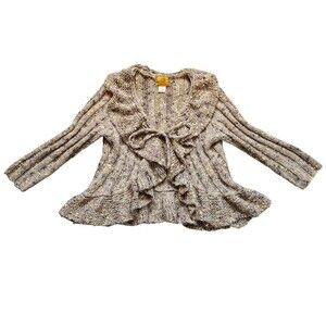 Chunky Knit Ruffle Cardigan Tie Front Sweater Womens M Boho Cottagecore Layering